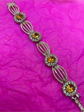 Coro Vintage Gold-Tone Bracelet with Yellow Stones